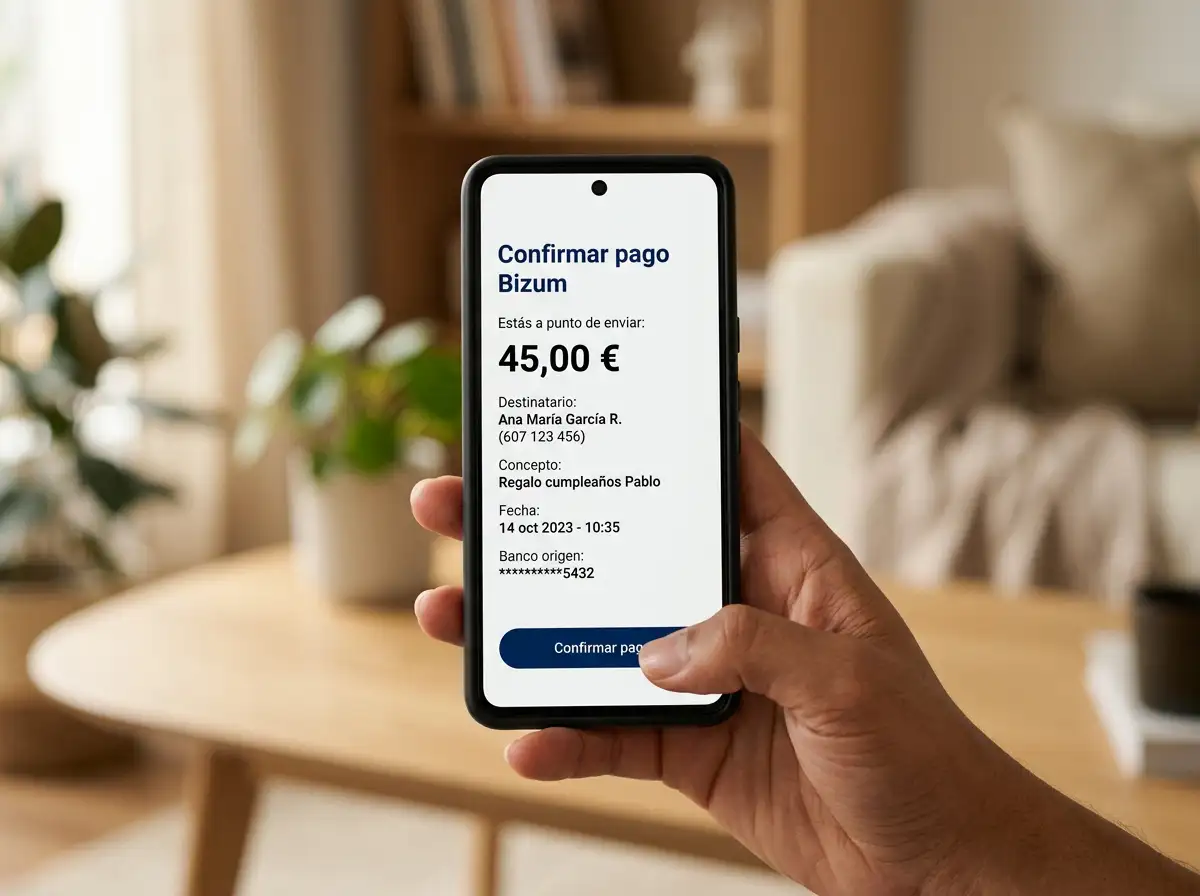 Pantalla móvil con interfaz de pago Bizum aplicada a un depósito en una casa de apuestas con licencia DGOJ
